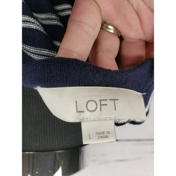 Loft Women's Blue Gray Striped Pullover 3/4 Sleeve See Through Shirt Size Large - Picture 4 of 11